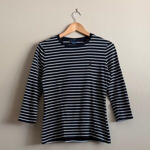 Polo Ralph Lauren Sport Pony Logo Black and White Striped Shirt 3/4 Sleeve Top